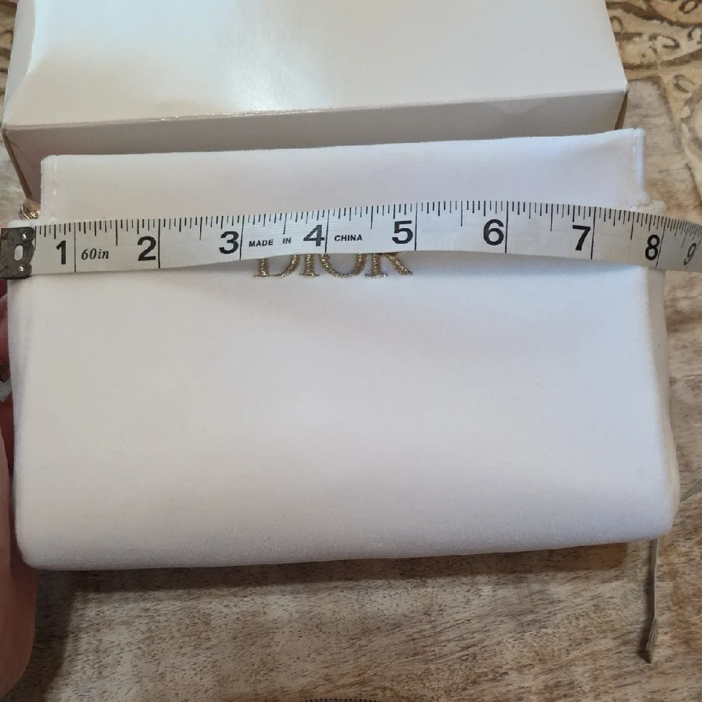 Christian Dior White Cosmetic Makeup Pouch Gold Logo + CD Lining With Box